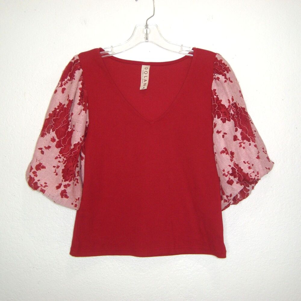Anthropologie Dolan V-Neck Puff Lace Sleeve Top